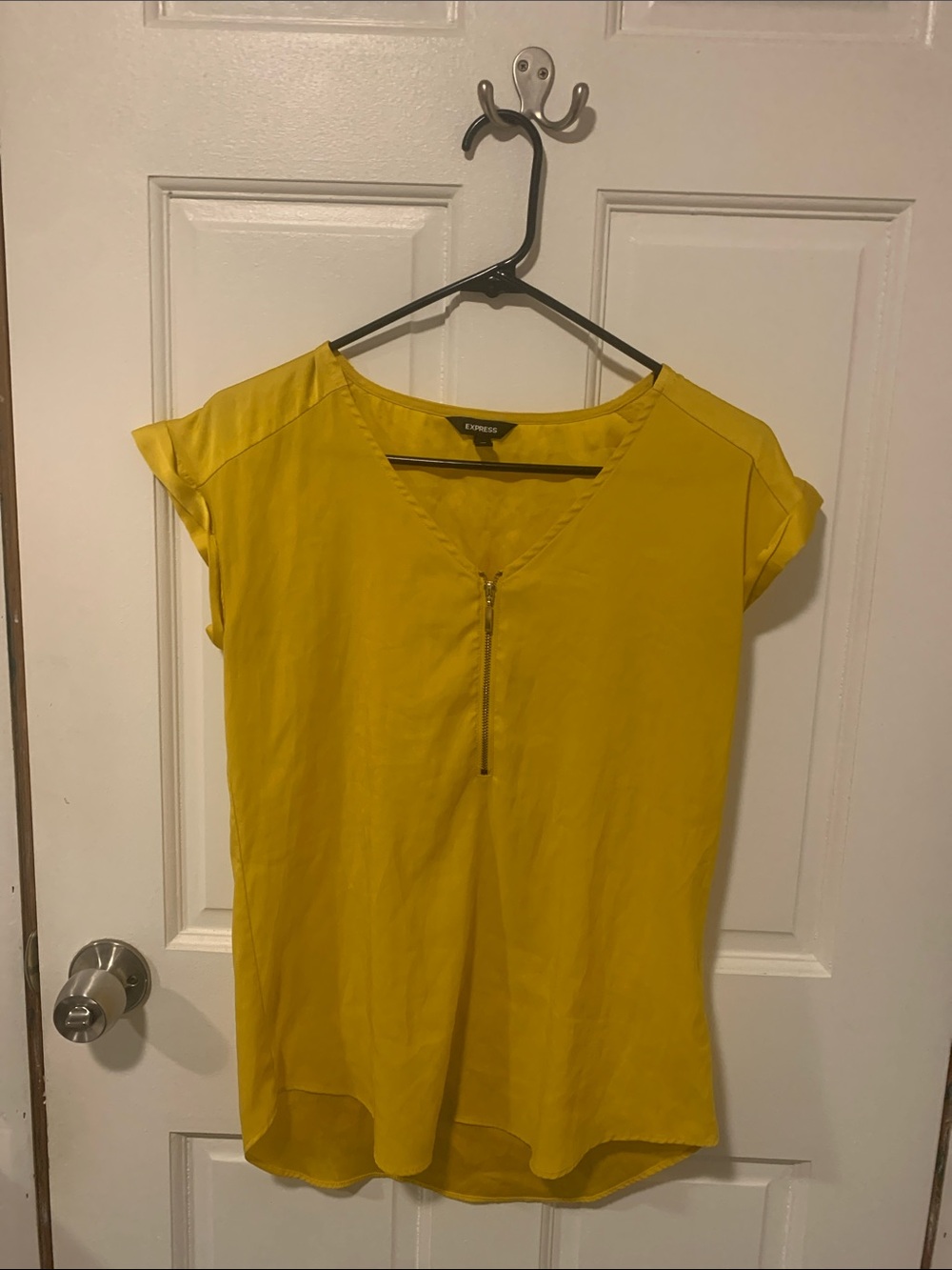 Express Yellow V-Neck Zip Front Blouse